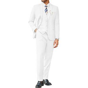 Men's White 3 Pieces Suits Classic Fit 2 Buttons Dress Wedding Business